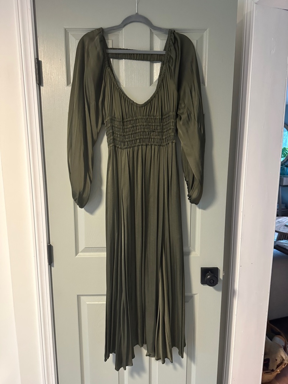 Olive Green Silky La Ligne Midi Dress